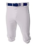 A4 Sportswear Baseball/Softball Knee High Pants Old School Knickers (10 Youth/Adult Sizes in 15 White and Grey Colors, Side Piping)