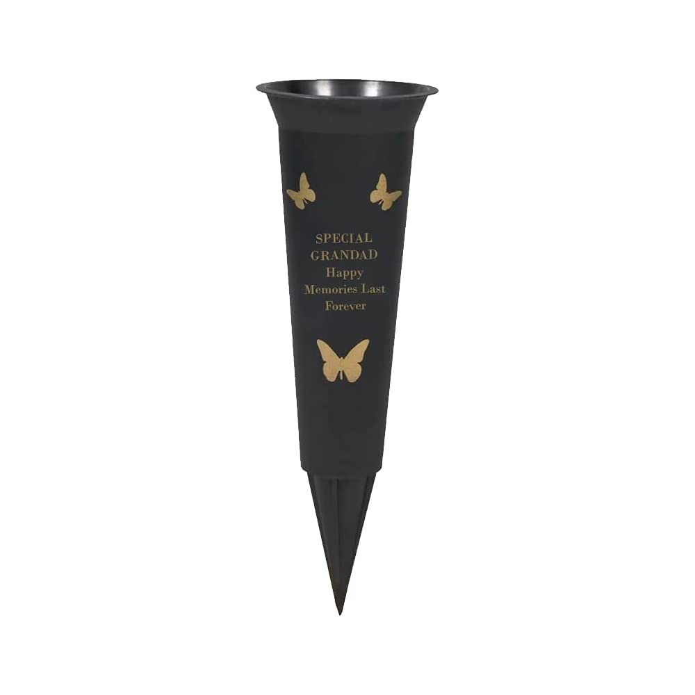 PHG Limited Edition Graveside Flower Vase with Personalised Verse | Unique Grave Side Flower Pot | Memorial Gift for Loved One | Durable Plastic Flower Holder | 33 x 11 (Grandad Black)