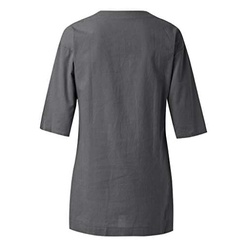 image for HIRIRI Womens Loose Shirts Solid Tunic Dresses Roll-Up 3/4 Sleeve V Ne