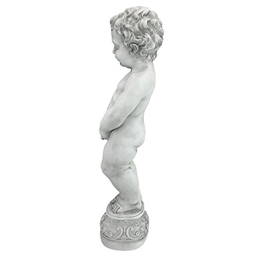 Design Toscano Manneken Pis Peeing Boy Piped Pond Spitter Statue Water Feature, 27 Inch, Polyresin, Antique Stone
