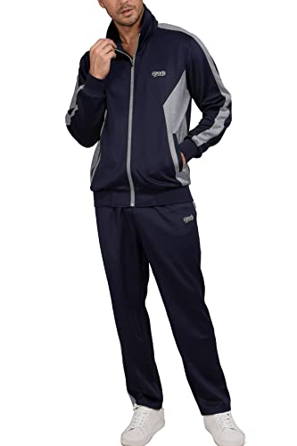 Sportswear for Men 2 Pieces with Zipper Jackets Sports Athletic Tracksuits Navy Blue Grey XX-Large
