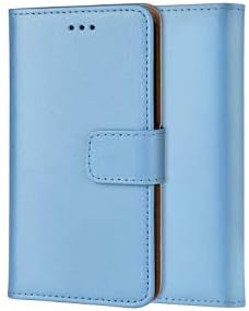 ameego Genuine Leather Wallet Case for Samsung Galaxy S4 MINI (2013, 4.3″) - Magnetic Closure, Card Slots, Stand - Blue