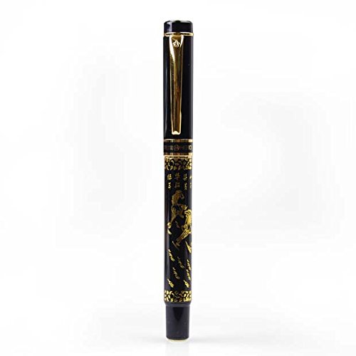 Hero Classical Black & Golden Eight Running Horses Fountain Pen With Medium Nib Gift Box Birthday Present - Thumbnail 6
