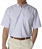 UltraClub Men's Classic Wrinkle-Free Short-Sleeve Oxford (Blue/White) (Medium)