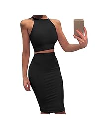 Antopmen - Falda sexy para mujer, cuello redondo, sin mangas, cintura alta