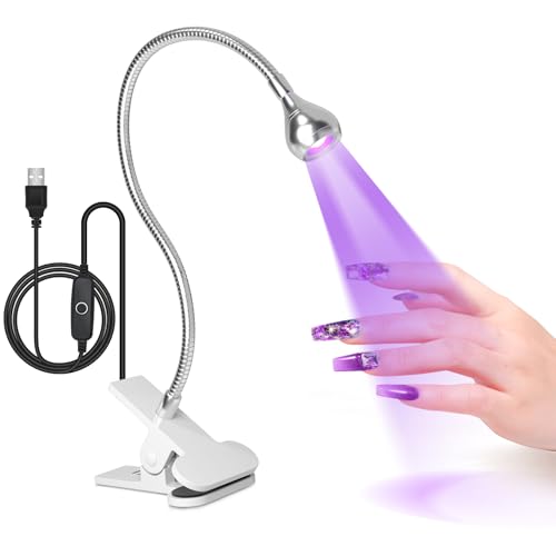 AORAEM U V Nail Lamp - Sliver 3W U V Light for Nails 35NM U V LED Nail Lamp with Gooseneck and Clamp for Gel Nails (AA-Silver)