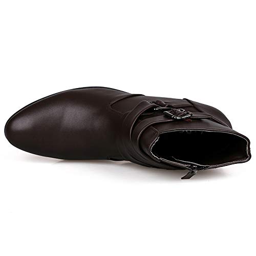 kaifongfu Ankle Boots Shoes Men PU Leader Motorcycle Ankle Shoes(Brown,46)