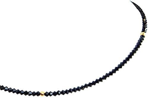 ROYAL JEWELRY(ロイヤルジュエリー) 18K スワロフスキー Rクリスタル 2.5mm ブラックダイヤモンドカラー ネックレス (イエローゴールド, 50)