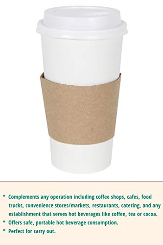CucinaPrime 100 Pack Paper Coffee Hot Cups WHITE with Travel Lids and Sleeves - 20OZ