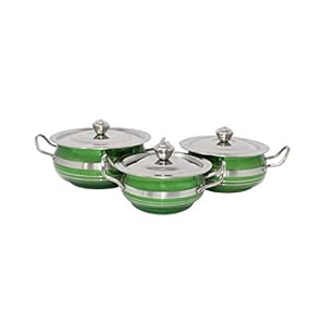 Rident Kitchen Stainless Steel Handi Serving Pot with Steel Lid – Set of 3 (Green)