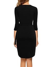 Berydress vestido clásico para mujer, manga 3 4, cuello en V, casual, para fiesta, trabajo, falso, negro