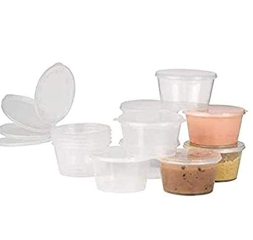 50 X 2oz Sauce Pots with Hinged Lids Round Food Containers Deli Pots SauceTubs
