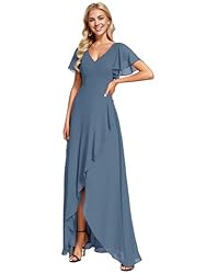 Ever-Pretty Women's Double V Neck A Line Ruffle Hem
