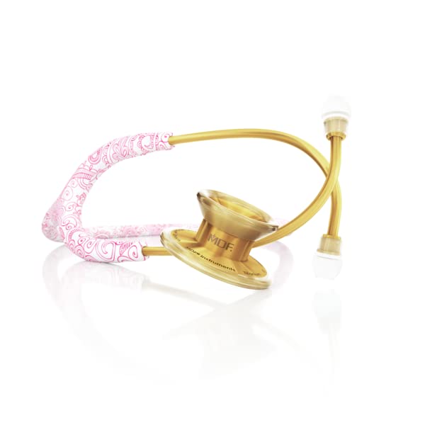 MDF Instruments, Bollywood/Gold MD One Epoch Lightweight Titanium Stethoscope, Adult, Bollywood Tube, Gold Chestpieces-Headset, MDF777TBWK