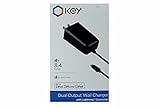 Key 3.4A Dual Travel Wall Charger with 3.2 Foot MFI Lightning Cable, Additional USB Port - Retail Packaging - Black
