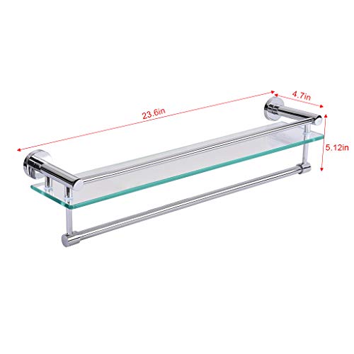 Beyonds Bathroom Glass Shelf with Aluminum Rail, Rectangular Towel Holder Shower Basket Organiser Wall Mounted Shower Storage