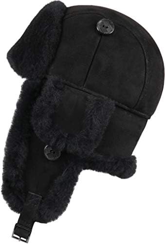 ZavelioWinter Trapper Fur Hat for Women Men - Trooper Aviator Genuine Leather Shearling Sheepskin Ushanka Hat