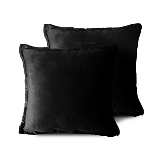 Edow Velvet Throw Pillows (Set of 2), Soft Fluffy Down Alternative Polyester Stuffing Decorative Pillows for Home Decor, Sofa, Couch, Bed, Office and Car. (Black, 18x18) - Thumbnail 7