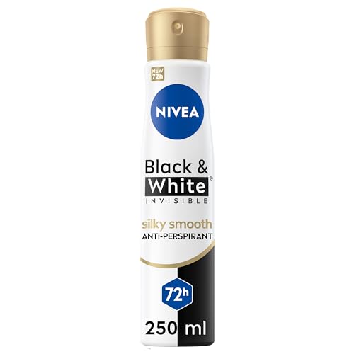 NIVEA Black & White Silky Smooth Anti-Perspirant Spray (250ml), 72hr Anti-Sweat Womens Deodorant Spray, No Stains on Black and White Clothes, Ideal after Shaving (Pack of 6)
