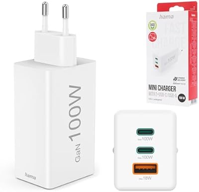 | Cargador rápido de Pared Universal. (Tecnología GAN 100w, 2X USB c Power Delivery, 1x USB a Quick Charge, Carga simultánea 3 Dispositivos) Blanco.