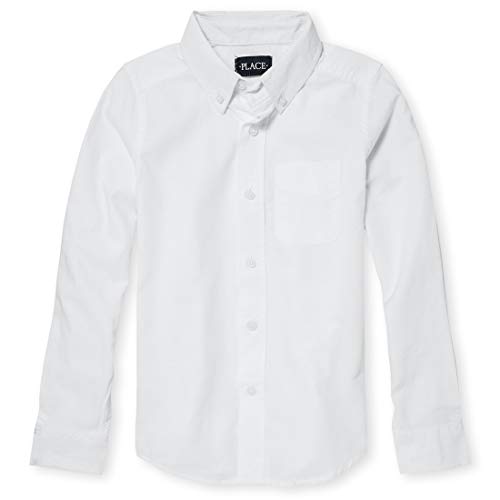 The Children's Place Big Boys' Long Sleeve Uniform Oxford Shirt, White 5063, Large/10/12