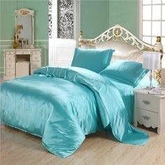Fenesta decor Luxury Soft Silky Satin Duvet Cover Set King/Cal-King, Sky Blue 3-Pc