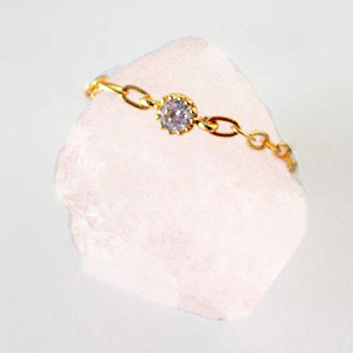 Chain Ring, 14k Gold Filled with Cubic Zirconia Diamond, Size 7