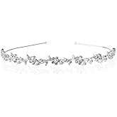 KDDOM Women's Crystal Flower and Leaves Crown Headband,Bridal Headpiece Wedding Headband (Silver)