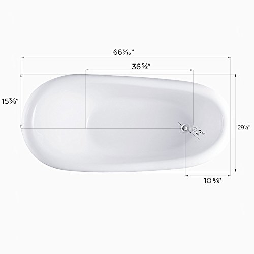 MAYKKE Gibson 67" Traditional Oval Acrylic Clawfoot Bathtub Elegant, White Slipper Tub with Chrome Finish Feet for Bathroom, Shower cUPC Certified, Drain & Overflow Assembly Included - Thumbnail 7
