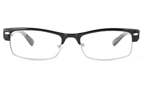 IG Unisex Half Frame Stylish Designer Inspired High Fashion Spring Temple Clear Lens Glasses in Black