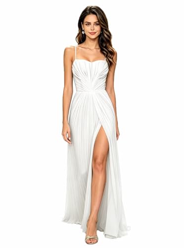 Pleated Bridesmaid Dress Long Slit Spaghetti Straps Prom Dresses 2026 at Amazon