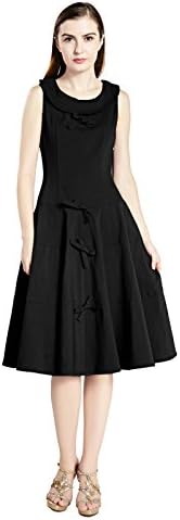 Sapphyra Women's Retro 1950's Round Neck Bowknot Front Ball Gown Ruffle Dress
