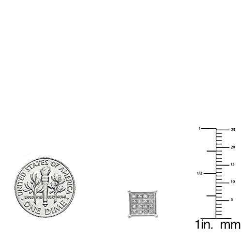 0.10 Carat (ctw) Rund White Diamond Square Shape Mens Iced Stud Earrings 1/10 CT, Sterling Silver - Thumbnail 4