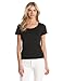 Notations Women's Solid Nylon Spandex Short Sleeve Top, Black, Large