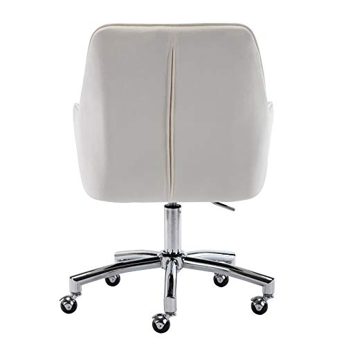 HOMEFUN Home Office Chair, White Cute Modern Desk Chair Velvet Tufted