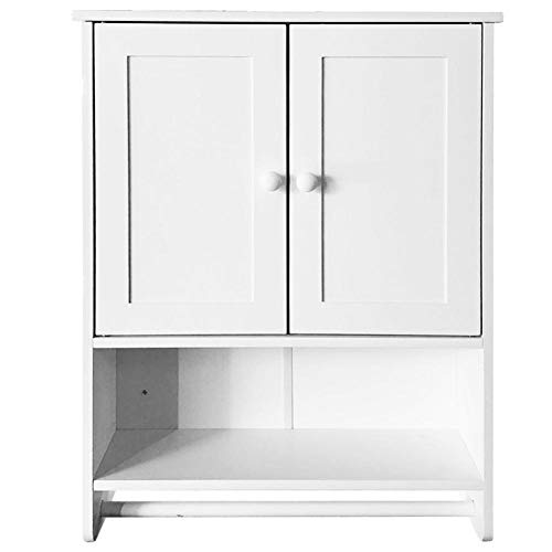 Wall Cabinet, Cottage Collection Wall Cabinet Medicine Cabinet Wooden Hanging Kitchen Bathroom Storage Cabinet Organizer with Double Doors, White
