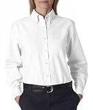 UltraClub Women's Button Down Long-Sleeve Dress Shirt, white, X-Large