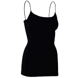 Womens Soft Stretchy Solid Color Essential Spaghetti Strap Long Tank Top Cami Black, One Size