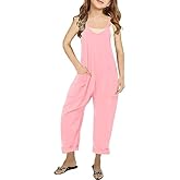 CharmWM Girls Casual Jumpsuits Spaghetti Strap Sleeveless Loose Romper Long Pants with Pockets Kids Clothes