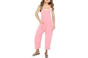 CharmWM Girls Casual Jumpsuits Spaghetti Strap Sleeveless Loose Romper Long Pants with Pockets Kids Clothes