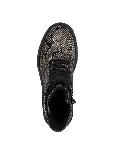 Damen Lace Boot Flat 1-25918-43, Botas Cortas al Tobillo Mujer, Negro Serpiente, 38 EU