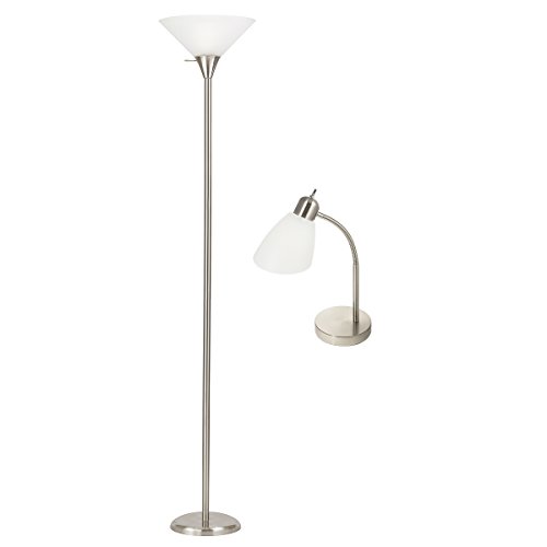 Tensor 2pc Set Torchiere Floor & Desk Lamp Combo Pack Modern Brushed