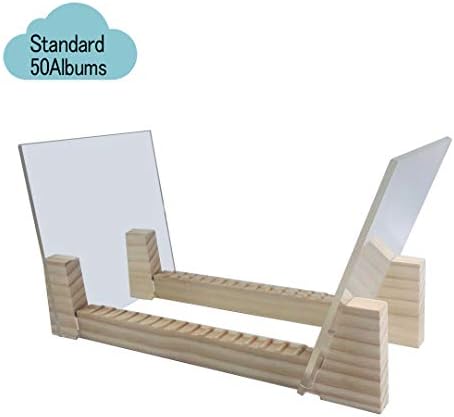 Yonor Vinyl Record Storage Holder - Desktop Wooden 50 Albums Display Stand with Clear Acrylic - Display 7 or 12 inch Singles and LPs Record (Standard, Natural)