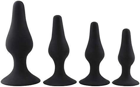 JunRP 4 Pcs/Set Beginner Anales Trainer Kits with T-bar Base for Women 100% Waterproof Silicone Beginner Starter Set Toys (Black)
