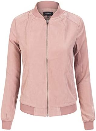 Instar Mode Women's Classic Casual Lightweight Solid Zip Up Bomber Jacket Coat