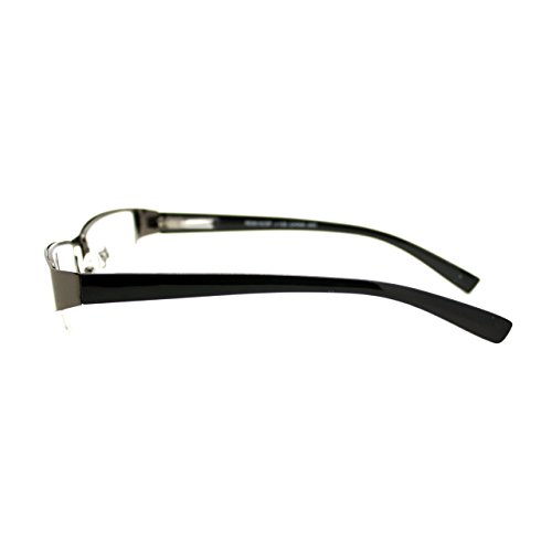 Magnified Reading Glasses Rectangular Half Rim Spring Hinge Frame Gunmetal +2.00