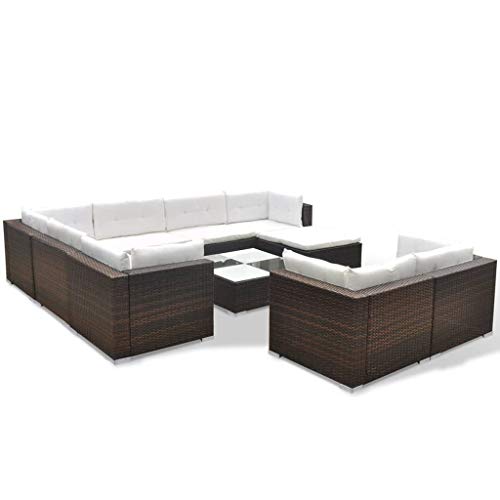 vidaXL Gartenmöbel 10-TLG. mit Auflagen Sitzgruppe Sitzgarnitur Sofa Lounge Gartensofa Gartenset Rattanmöbel Sofagarnitur Poly Rattan Braun – Bild 5