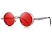 MERRY'S Gothic Steampunk Sunglasses for Women Men Round Lens Metal Frame S567 (Silver&Red, 46)