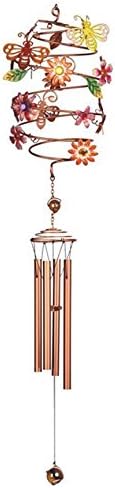 Colorful Spiral Copper Windchime Wind Chime, Dragonfly Flower, 34", Garden Yard Decor