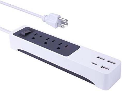 Lottogo 3 Outlets Surge Protector Power Strip Socket with Type C and 3 USB Smart Charging Port for iPhone iPad Samsung and Other Devices